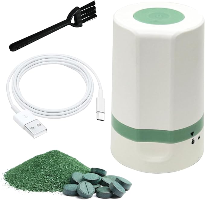 EZ Grind Electric Pill Crusher – Automatic Medication Grinder for Tablets & Vitamins – Rechargeable, Easy to Use, Stainless Steel Blade, Safe & Consistent Results (Green)