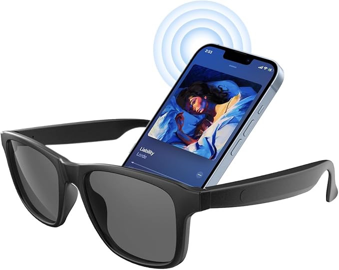 Smart Glasses for Men & Women, UV400 Polarised Lenses, Intelligent Touch&Voice Assistant, Open-Ear Speaker, Compatible with iOS/Android, Bluetooth Audio Sunglasses for Driving/Travel/Cycling