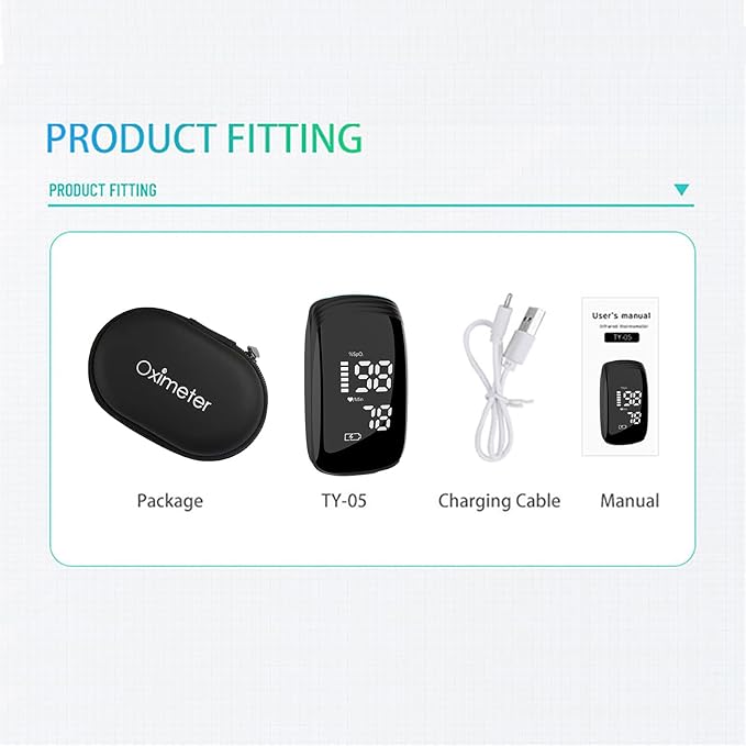 Rechargeable Pulse Oximeter Fingertip - Blood Oxygen Saturation Monitor With Accurate Fast SpO2 Reading Outdoor Sports Wide Use (Black)