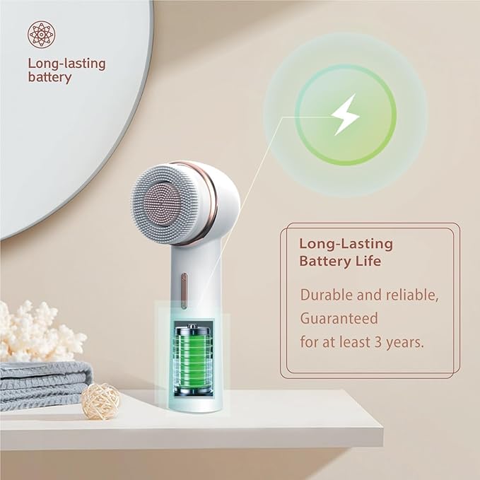 Electric Facial Cleansing Brush with Silicone and Bristle Brushheads,Gentle Electric Face Scrubber Exfoliator, Face Cleansing Brush, Face Wash Brush Machine, Rechargeable, Relief for Face Skin Issues