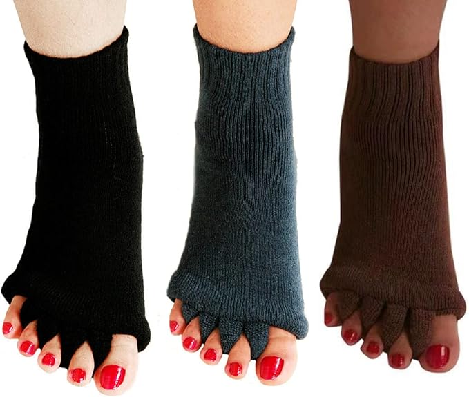 AIBEARTY 3 Pairs Yoga Sport Gym Five Toe Separator Socks Foot Massage Toeless Socks