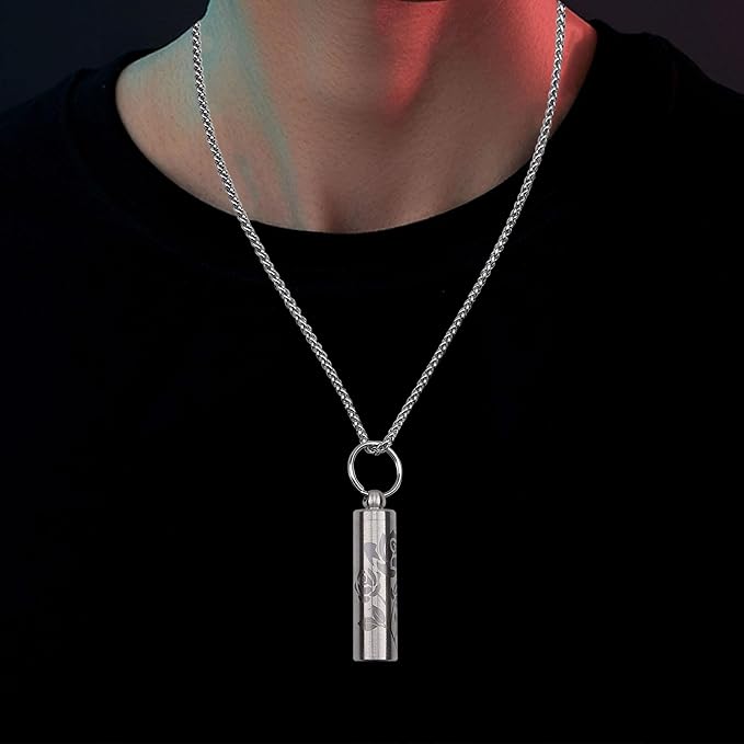 aiGear Stainless Steel Mini Pill Case Inner Diameter 0.48 Inch with Necklace Light Weight Pill Holder Waterproof Small Keychain Pill Box for EDC Outdoor Hiking Camping Travel First Aid (TPF30RS)