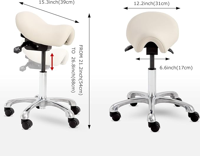 Ergonomic Saddle Stool - Adjustable Height & Tilt Saddle Stool Chair for Salon, Spa, Lash Tech, Tattoo Artist & Drafting, Beige