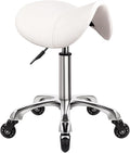Heavy Duty Saddle Rolling Stool with Wheels Hydraulic Swivel Adjustable Rolling Chair Ergonomic Thick Leather Seat Stool Chair for Kitchen Drafting Lab Office Salon Massage Chair – White