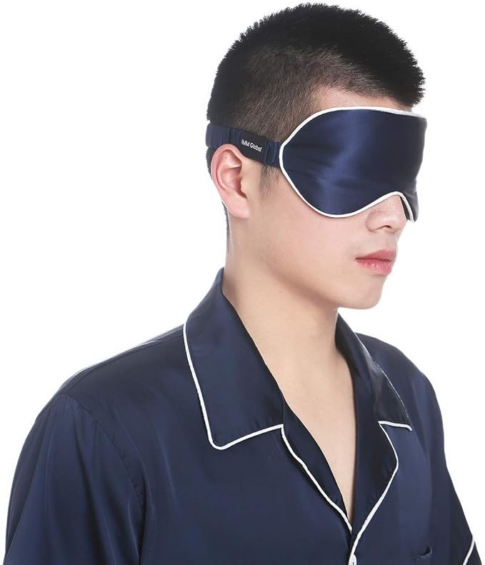 Mulberry Natural Silk Sleep Mask for Women & Men with Elastic Strap, Super Soft Sleeping Eye Mask, Size M, (Navy Blue)