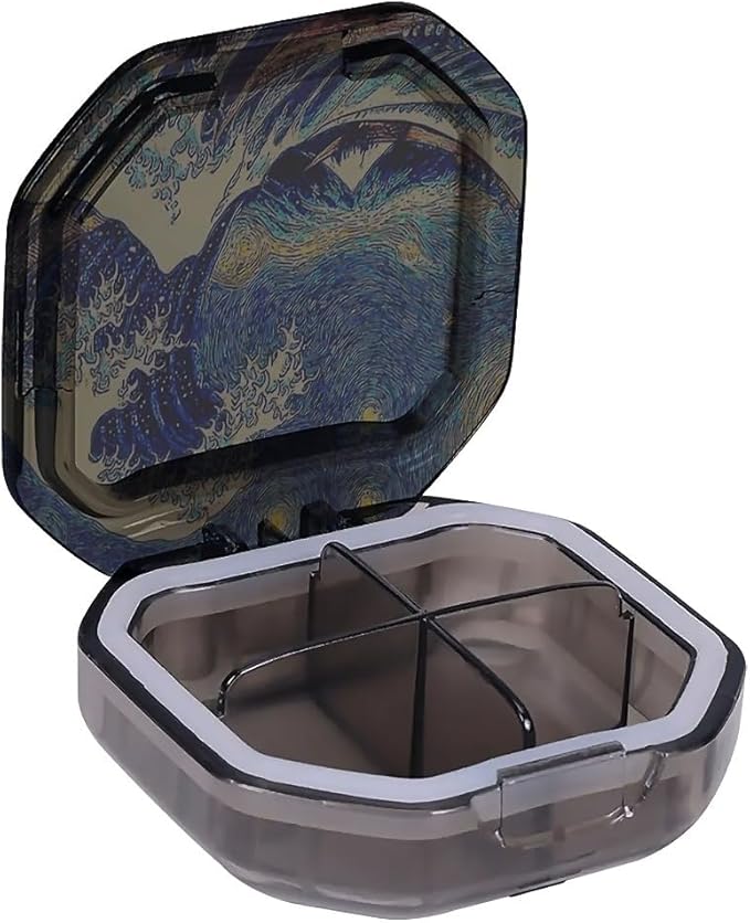 This Portable Starry Wave Pattern 4-Compartment Pillbox Can Be Placed in A Pocket Or Wallet to Store Vitamins, Medicines Fish Oil Health Supplements Other Medications.
