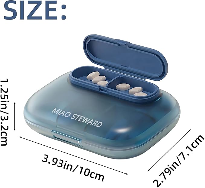 Portable Pill Organizer，Waterproof 6 grids Plus Magnetic Box，Daily Pill Organizer,Vitamin Storage Box,Used for Daily Outing to Carry Small and Lightweight Storage (Blue)
