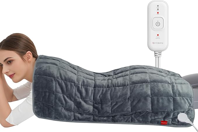 Comfytemp Far Infrared Large Heating Pad 17"×33" for Deeper Back & Period Relaxation, FSA Eligible Weighted Electric Heat Pad with Evenly Filling Ceramic Bead for Better Fit, HSA King Size Heated Pad
