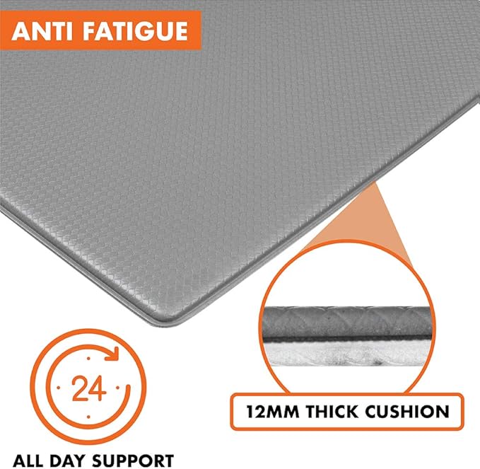 OPUX Anti Fatigue Kitchen Floor Mat, Reversible Cushioned Memory Foam Kitchen Rug Pad, Waterproof Non-Slip Padded Comfort Standing Mat for Office Laundry Home, 47x17 (Marble Gray)