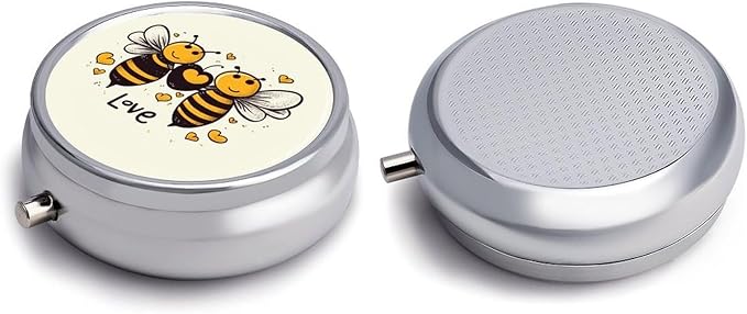 Bee Love Honey Pill Box Travel Pill Case for Purse Pocket Weekly Medicine Organizer with Mirror 3 Compartment Round Medicine Case Portable PillcaseHolder for Daily