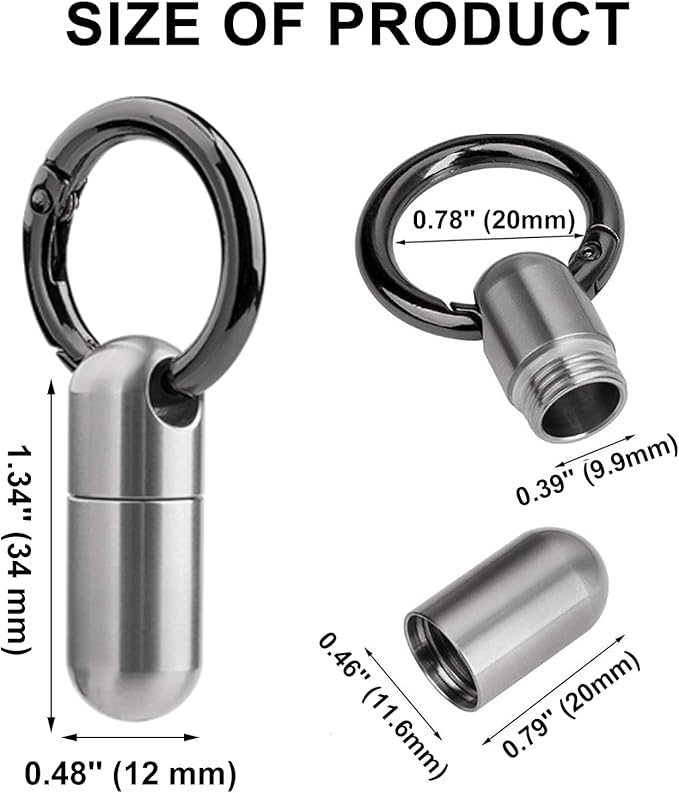 Keychain Pill Holder,Titanium Micro Pill Cases Keychain Small Portable Pill Box for Purse Wallet Pocket,Waterproof Daily Pill Container Organizer Fob for Outdoor Travel Camping (2Pack)
