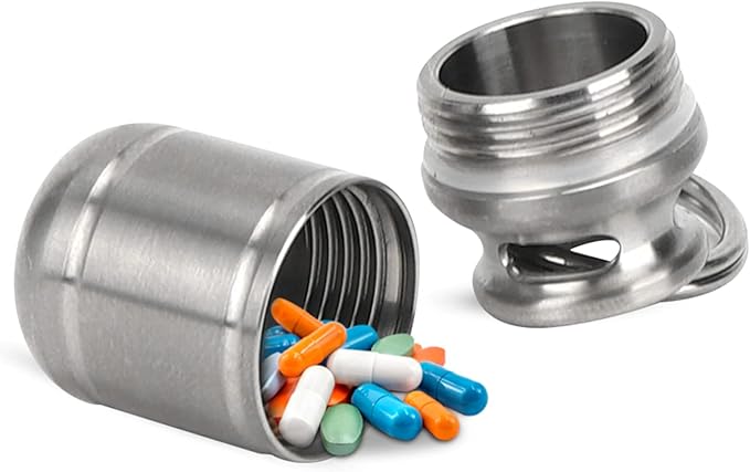 Pill Cases, Portable Alloy Medicine Holder Heat Resistant Waterproof Warehouse Mini Pill Storage Bottle(Small) Pill Container Pill Holder Keychain Small