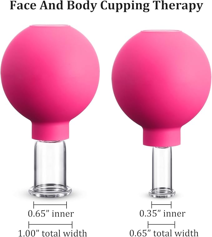 Nuanchu 2 Pieces Facial Cupping Set, Glass Cupping Cups Glass Silicone Cups Vacuum Suction for Face Skin Back Shoulder Muscle(1 Inch and 0.4 Inch Diameter,Rose Red)