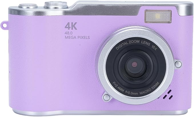 48MP Digital Camera, 1080P Video Camera, 8X Zoom, 2.4 Inch HD Flip Screen, LED Fill Light, Long Battery Life, with Multiple Functions for Entertaining Photography (Purple)