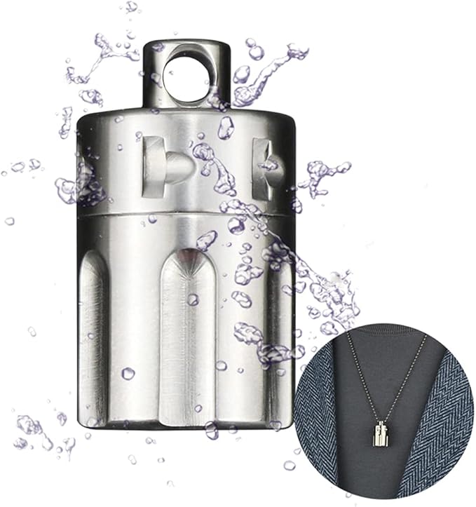 Waterproof Pill Case Keyring, Titanium Pill Fob, Mini Pill Holder Necklace, Keychain Pill Storage Bottle, Small Pill Capsule Container for Outdoor Travel Purse Pocket Daily