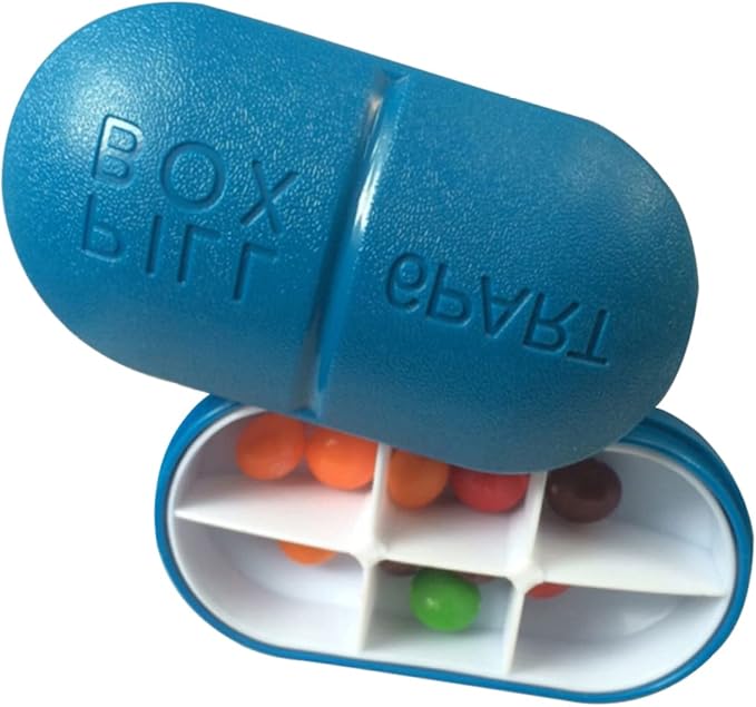Healifty Oval Medicine Holder 6 Sections for Individual Compact Easy to Carry Dark Blue