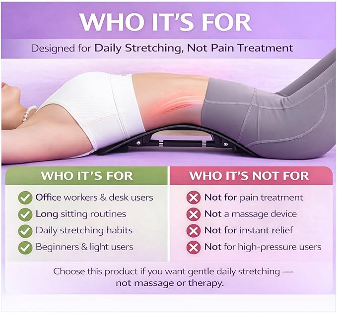YAJIACLONE Back Stretcher for Lower Back, Adjustable Lumbar Support Board, Manual Spine Stretch Tool for Daily Use, Portable Device (Not a Massage Device)
