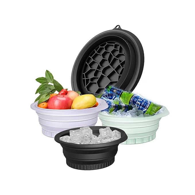 Face Bowl for Ice with Built-In Icetray, Collapsible Silicone Wash Basin for Home Ice Water Facials, Cold Plunge Ice Bath, Portable Skincare - Facial Ice Therapy, Iced Fruit Beer Container