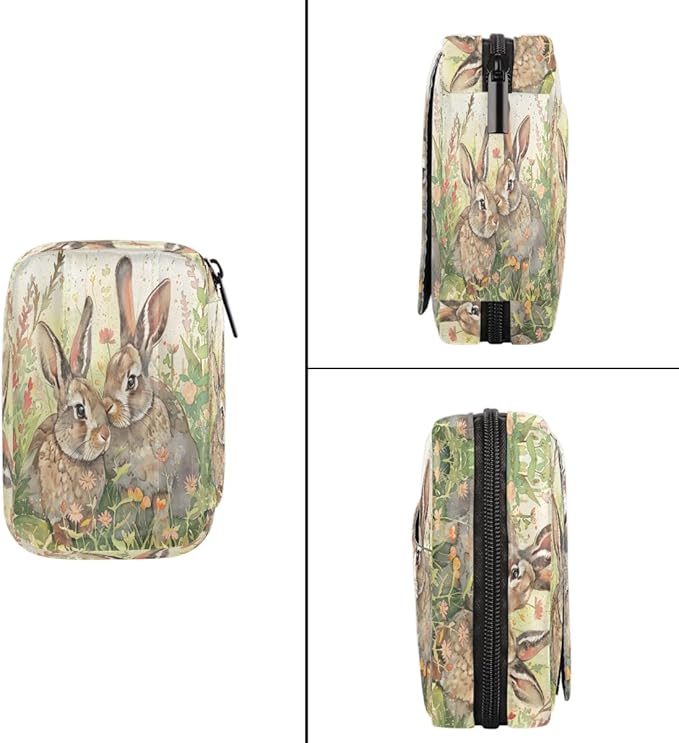Watercolor Rabbit Spring Pill Case Travel Pill Organizer Weekly 7 Day Portable with Zipper Medicine Box Pill Case for Vitamins, Birth Control,Fish Oils,Medication, Supplements