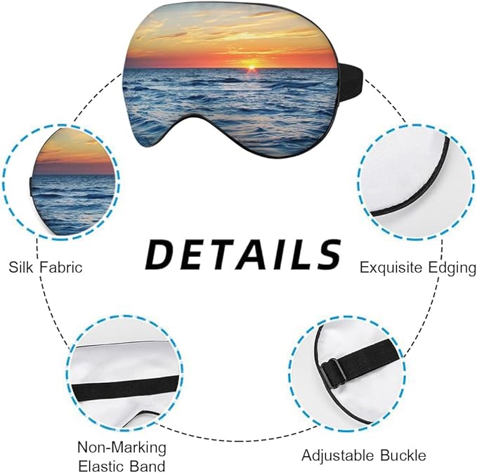 Ocean Scenery Sleep Eye Mask Eye Cover Tropical Summer Sun Sea Silk Eye Mask for Sleeping with Adjustable Strap for Travel Nap Shift Work Office