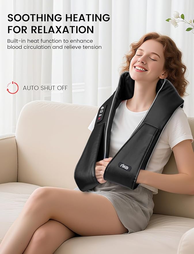 RIKE Shiatsu Neck and Back Massager with Heat, HSA Eligible FSA - 3D Deep Tissue Kneading Massage Pillow for Shoulder, Leg & Muscle Pain Relief - Gift for Women, Men, Mom, Dad (Corded)