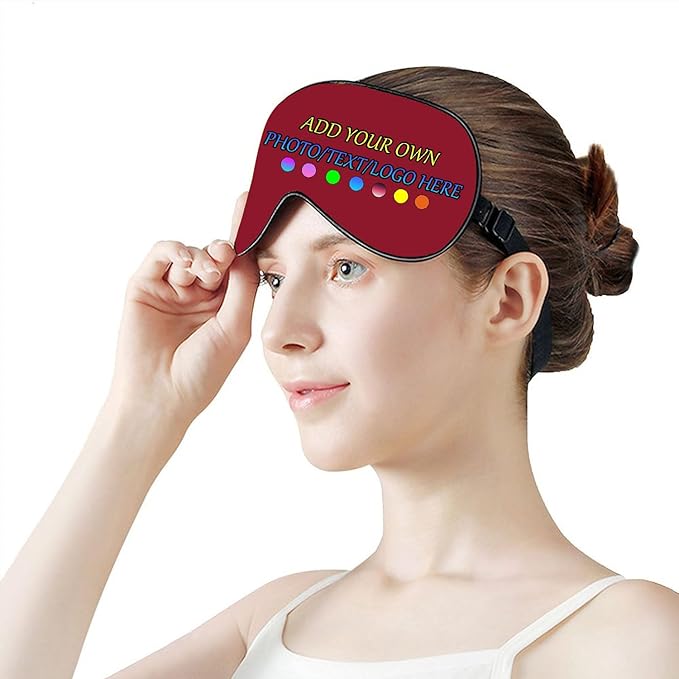 Personalized Eye Mask, Custom Eyeshade Blindfold Add Your Design Image Text Customized Eye Cover with Adjustable Strap for Sleeping Travel Work Naps Blocks Light, Dark Red