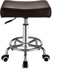 Square Salon Rolling Stool - 300lbs Weight Capacity，Adjustable Swivel Stool with Wheel，Pu Leahter Comfortable Cutting Stools for Salon Tattoo Stylist Massage Perfect for Work SPA (Brown)