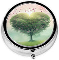 Heart Shaped Tree Butterfly Birds Pill Box 3 Compartment Pill Case, Portable Medicine Pill Organizer for Pocket Purse Pill Box Decorative Metal Medicine Vitamin Organizer
