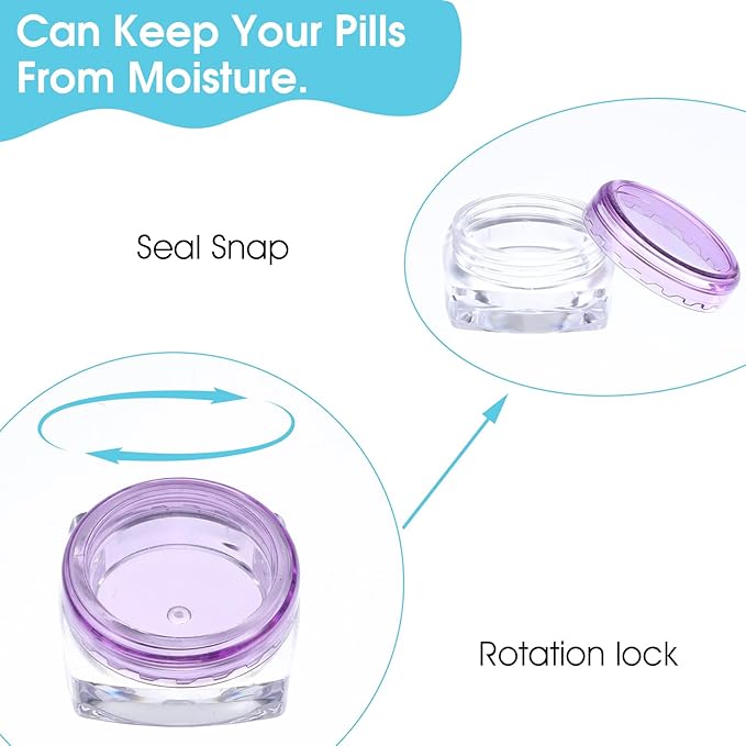 Small Pill Organizer Box, 5 Pcs Travel Pill Cases Holder Portable Daily Pill Box Container BPA Free Medicines Storage Cases for Purse Pocket Briefcase (Purple/Pink/Yellow/Orange/Blue)