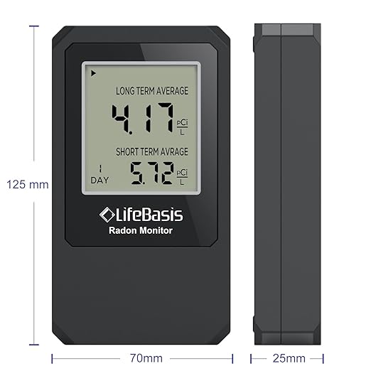 Life Basis Home Radon Detector, Portable Radon Tester for Home with Long and Short Term Radon Monitoring 0-500 pCi/L Range Battery Operated (Including Battery)