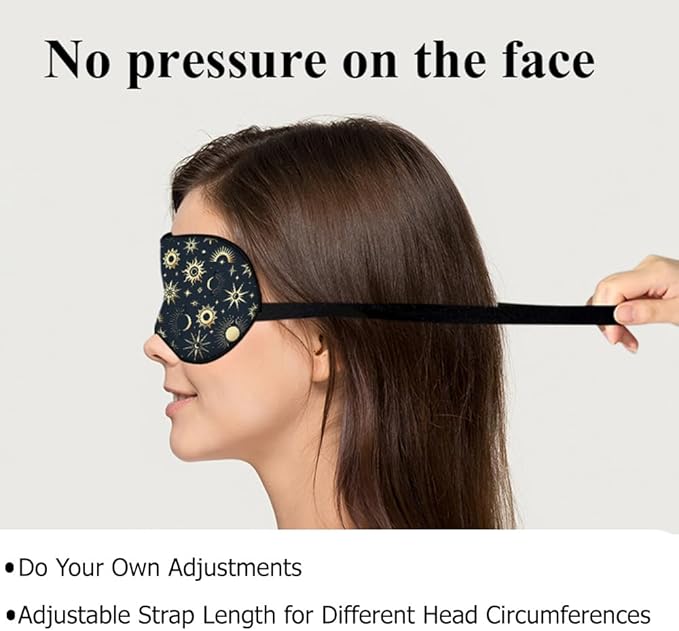 Mystical Night Eye Mask Sleeping Mask Gold Sun Moon and Stars Space Galaxy Black Sleep Masks Silky Soft Eye Cover for Women Men Shading Blindfold for Air Travel Sleeping