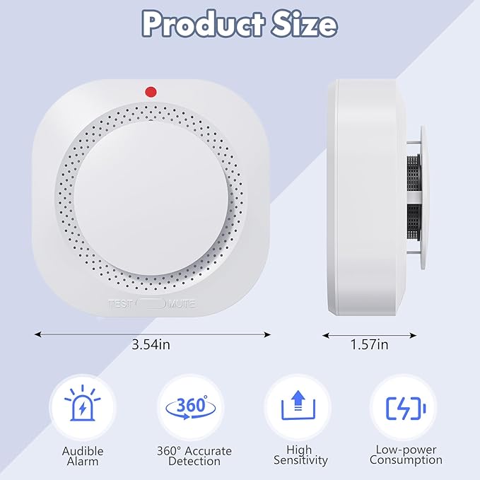 Smoke Detector, Battery Operated Smoke Alarm with Photoelectric Technology, Fire Alarms Smoke Detectors with LED Indicator and Test Button(4 Pack)