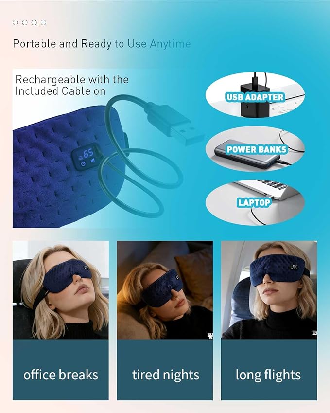 Cordless Heated Eye for Dry Eyes with 6 Timers | 35-65℃ Stepless Precision Warm Eye Compress 1500mAh | Washable Heating pad for Eye Care,Navy