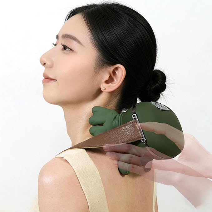 Shiatsu Neck Massager with Heat, 4D Kneading Deep Tissue Electric Massager for Shoulder Neck Back Pain Relief, Portable Rechargeable Cordless Muscle Relaxer for Home Office Travel, Green