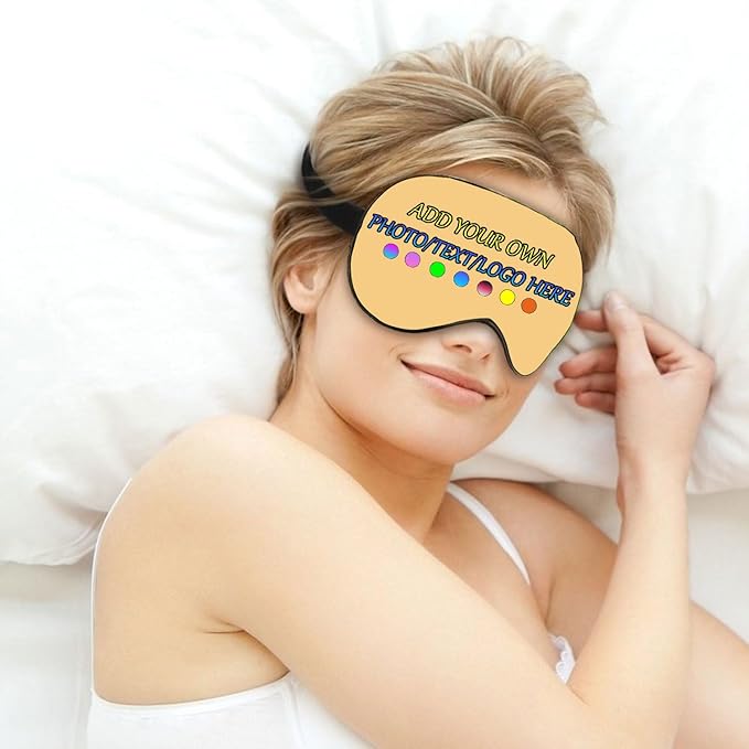 Personalized Eye Mask, Custom Eyeshade Blindfold Add Your Design Image Text Customized Eye Cover with Adjustable Strap for Sleeping Travel Work Naps Blocks Light, Beige