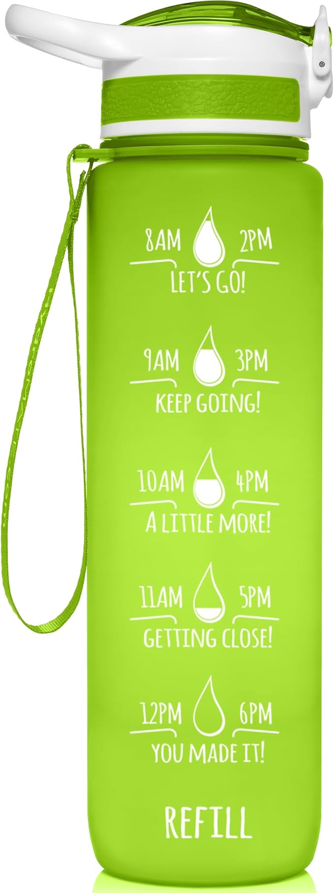 NatureWorks HydroMATE 32 oz Water Bottle with Time Markings Hourly BPA Free Reusable Leak Proof with Straw and Carrying Strap 1 Liter