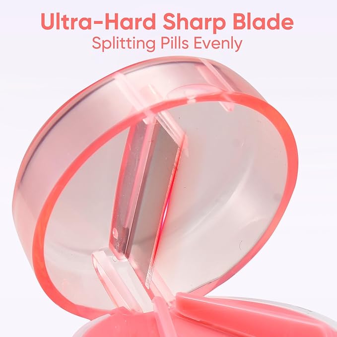 3-in-1 Pill Crusher and Pill Cutter, Pills Crusher Fine Powder with Stainless Steel Grinding Head, Pil Grinder with Storage for Tablets, Cutter Splitter for Small and Tiny Pills (Pink)