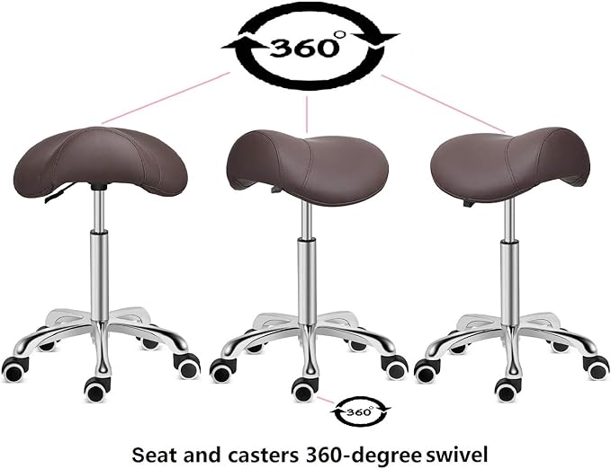 Kaleurrier Saddle Stool Rolling Swivel Height Adjustable with Wheels,Heavy Duty Saddle Chair,Ergonomic Stool Chair for Hair Salon Lab Clinic Dental Massage Home Office Kitchen (Coffee, Without Back)