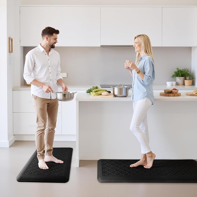 4/5 Inch Thick Anti-Fatigue Kitchen Mat Water Resistant Non-Slip Kitchen Floor Mat Ergonomic Comfort Standing Mat for Home Kitchen Office Laundry 17.3"x 47" Black