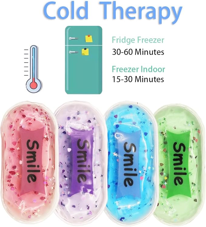 Boo Boo Ice Pack for Kids, Small Ice Pack for Injuries Cold Compress Gel Pack Cold Therapy for Scrape Knee, Bump Head, Hurt Elbow, Hit Thumb (4 Count (Smile))