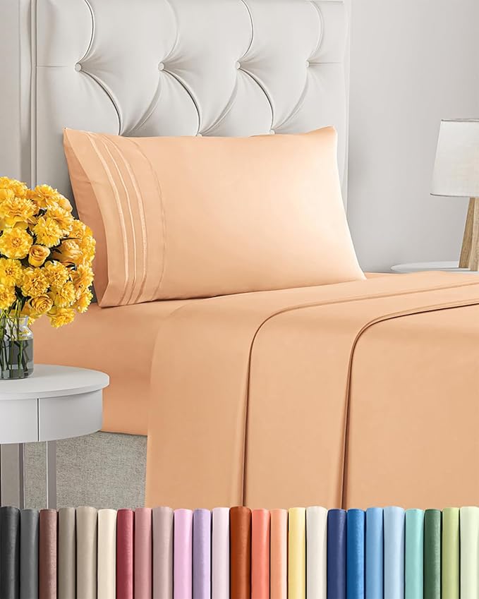 Twin XL Size 3 Piece Sheet Set - Extra Soft, Breathable & Cooling Sheets - Hotel Luxury Durable Bed Sheets for Women & Men - Deep Pockets, Easy-Fit & Wrinkle-Free Sheets - Peach Oeko-Tex Bed Sheet Set