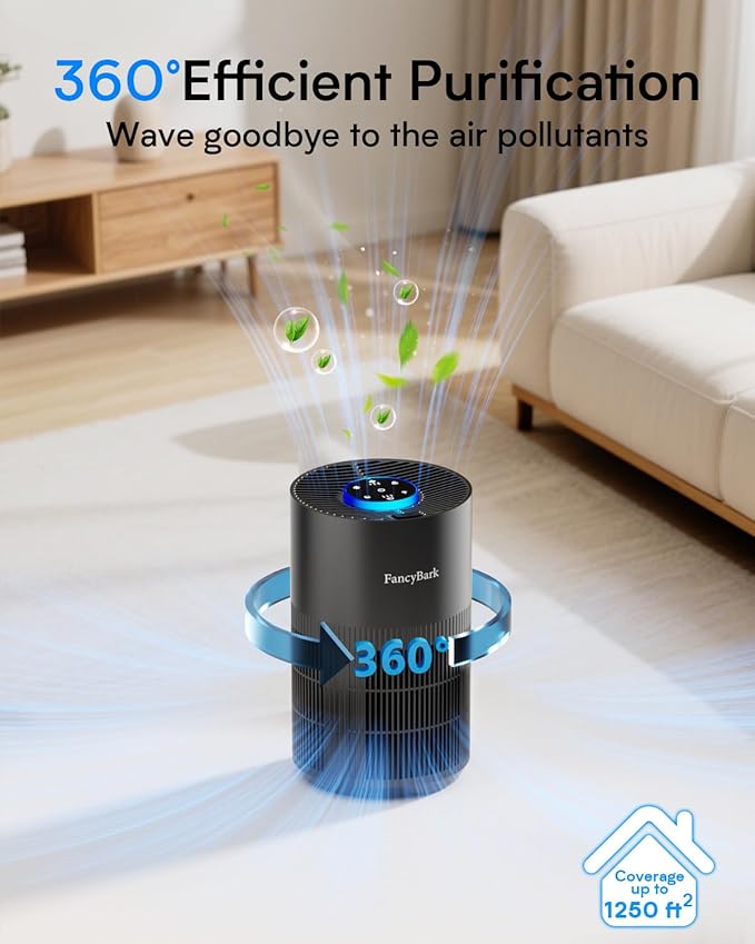 Air Purifiers for Home Bedroom Up to 1250 Ft², H14 True HEPA Room Air Purifiers for Bedroom With Sleep Mode Light Mode & Aroma Function Air Cleaner Smoke Odor Dust Pollen Pet Dander (Black)