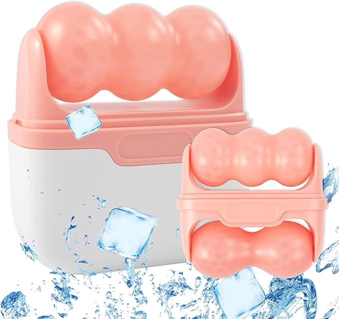 2-in-1 Ice Roller for Face Skin Care Tool Personal Skin Cooling Therapy Tools, Cold Facial Ice Massager for Eye Puffiness, Migraine, TMJ Pain Relief & Minor Injury (Pink)