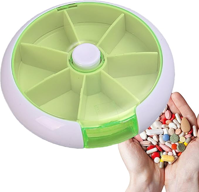 Weekly Pill Box - Safe and Eco-Friendly Weekly Round Pill Box, Round Weekly Pill Storage Box | Pills Storage Tool with 7 Compartments, Weekly Pill Dispenser for Pills Candy, vitaminn, and Other Items