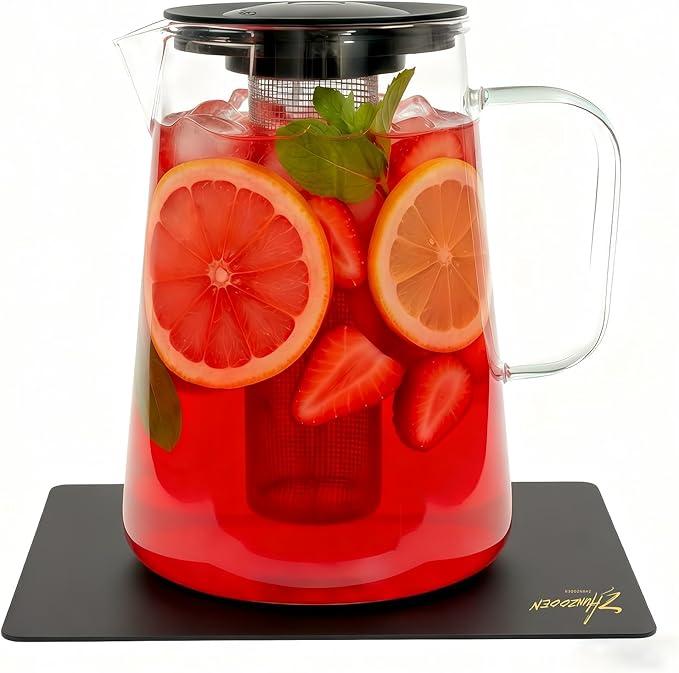 Glass Pitcher with Lid,3 Liter 101oz Glass Water Pitcher,Cold/Hot water jug, Iced Tea Pitcher, Large Jug for Coffee, Juice and Homemade Beverage