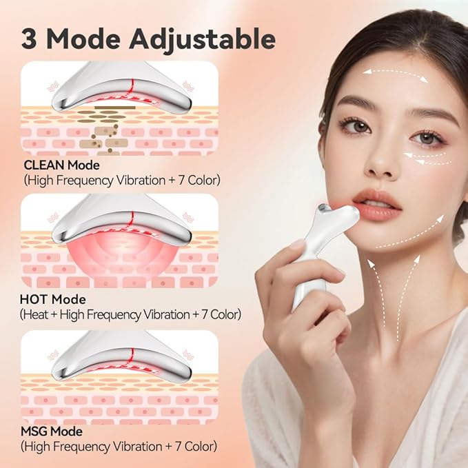 7 Color Facial Massager for Face and Neck, at-Home Face Sculpting Tool with Vibration (White)