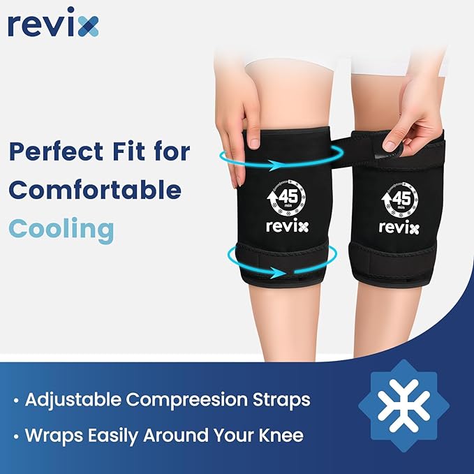 REVIX 2 Packs Knee Ice Pack Wrap, 45-Minute Long-Lasting Ice Pack for Knees with Ice Grid Gel Design, Reusable Gel Ice Wrap with Cold Compress Therapy for Thighs, Elbows, Calves & Legs (12" × 9.5")