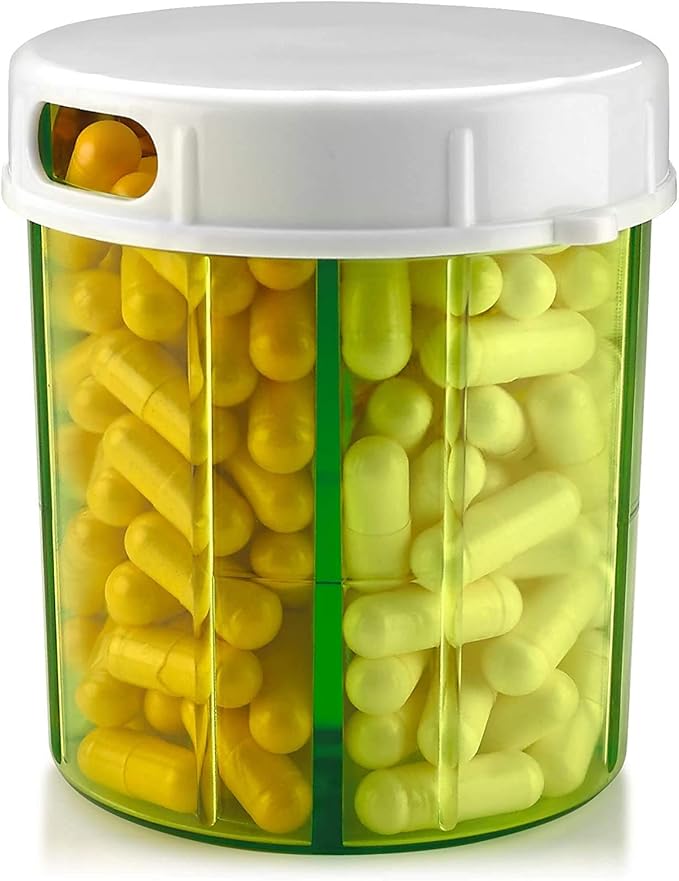 Round Pill Organizer Dispenser - Pack of 2 - Pill Boxes with 4 Compartments for Medication, Vitamins & Supplements Bottle Daily Pill Case Reminder Box