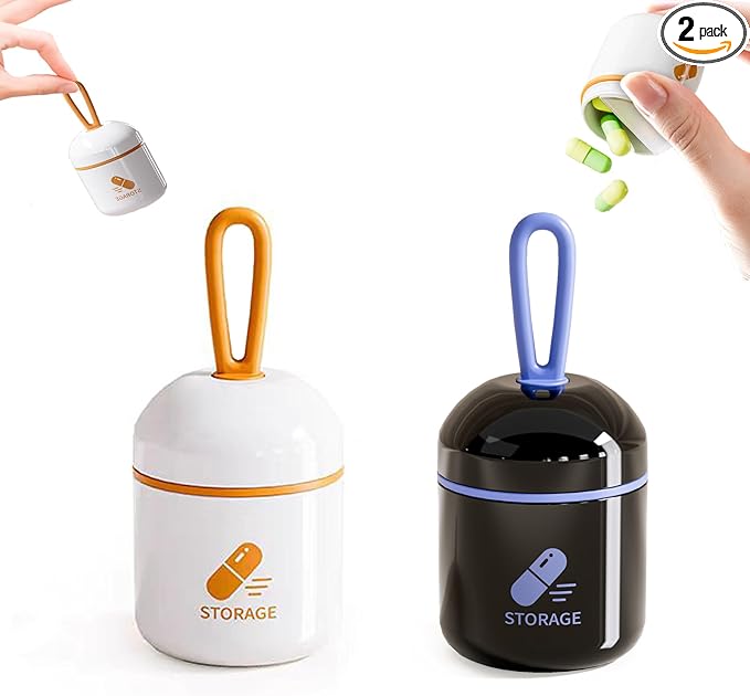 2 Pieces Pill Box Keychain Pill Holder for Purse,Backpack Silicone Seal Pill Organizer Removable Divider Portable Camping Travel Pill Case Medications Container
