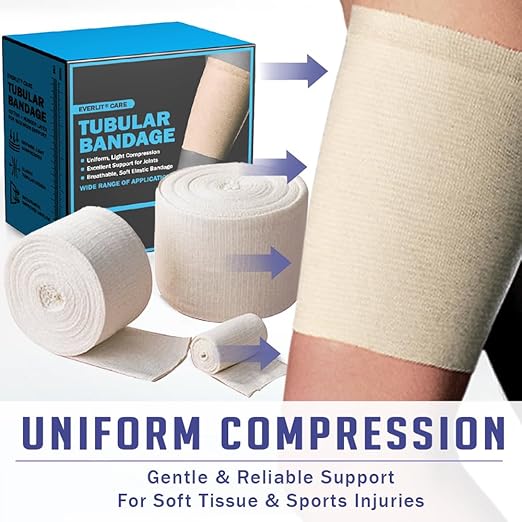 EVERLIT Elasticated Tubular Support Bandage | Stockinette Tubing for Large Arm, Knees, Legs | Light to Moderate Compression Bandage Roll For Tissue Support (Size G+ | 5" x 11 yd)